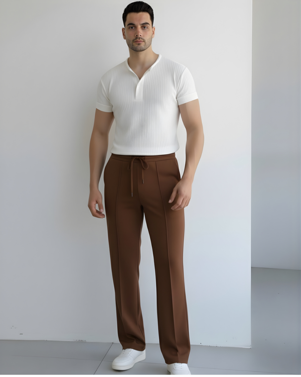 Imported Stripe-Line (BROWN) Baggy Jogger